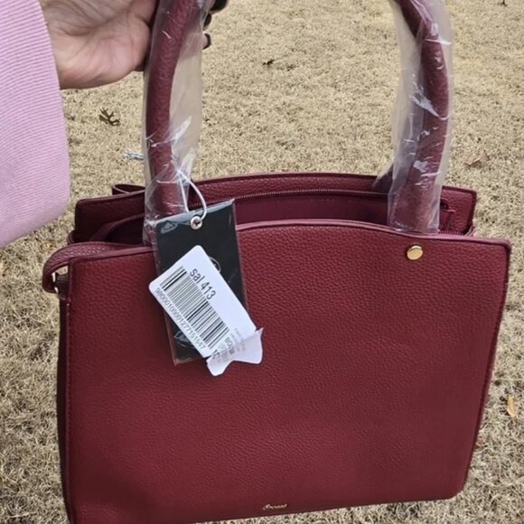 NWT Crossi Burgundy Red Bow Handbag With Extra Crossbody Shoulder Strap BONUS! - Picture 4 of 7